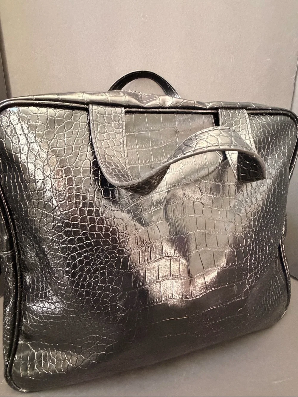 Saks Fifth Avenue Black Croc-Embossed Laptop Briefcase